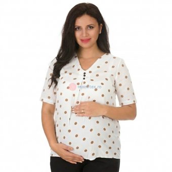 Bluza gravide alba  cu buline maro si maneca scurta