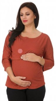 Tricou sarcina si alaptare cu maneca 3/4 culoare caramizie