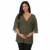 Tunica gravide din dantela verde militar cu maneca clopot 3/4 